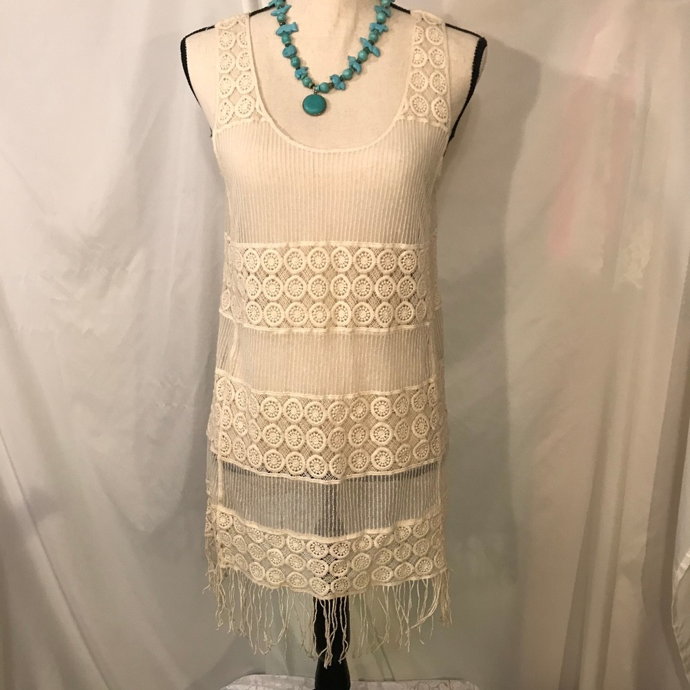 Mystree Sheer Lace Fringe Tunic Size S/M